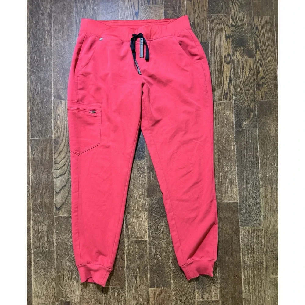 FIGS Scrub Pants Women's Size M Technical Collection Red Drawstring Cuffed Ankle